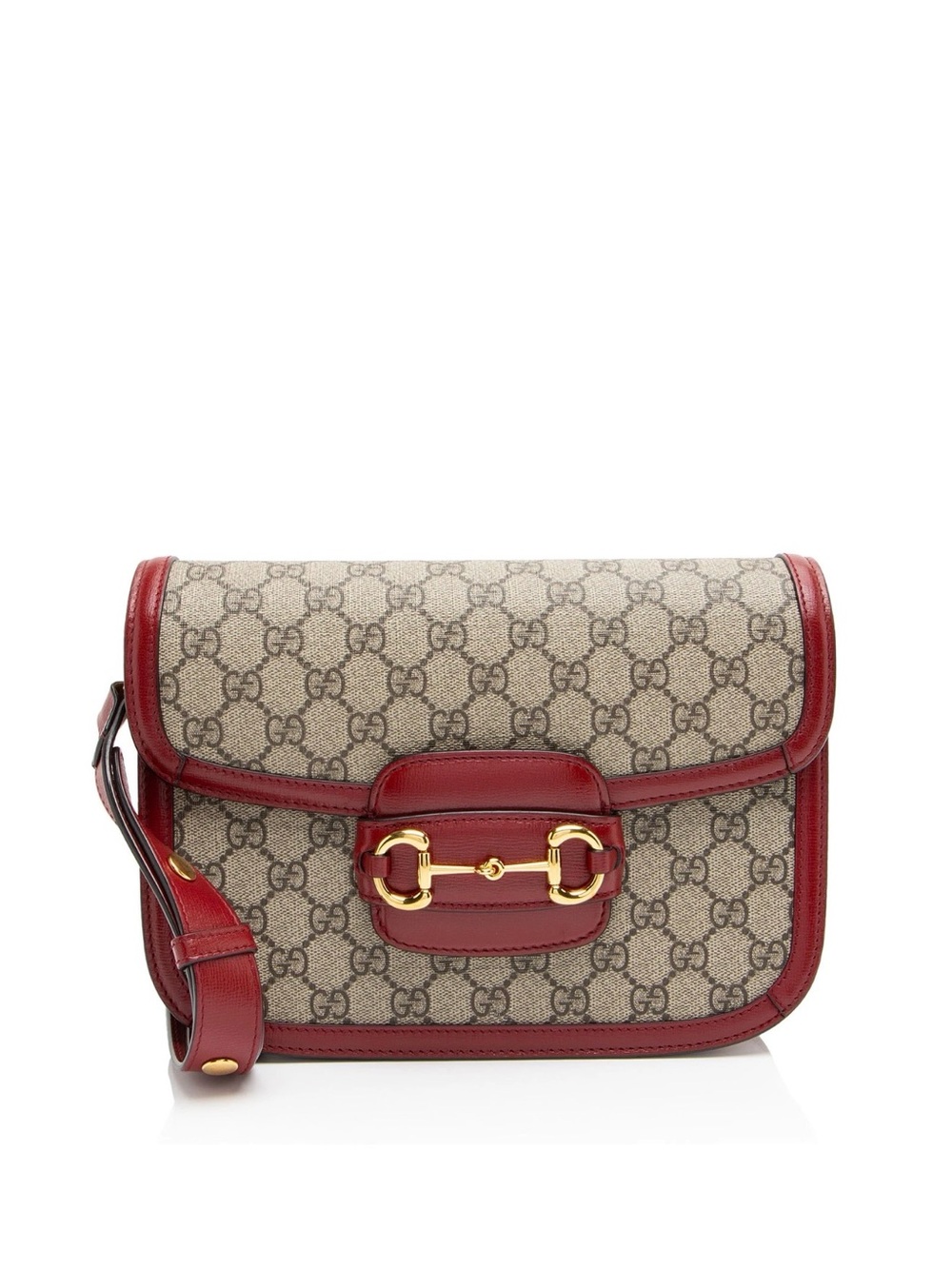 Gucci Red Trim GG Canvas Crossbody with Gold Horsebit